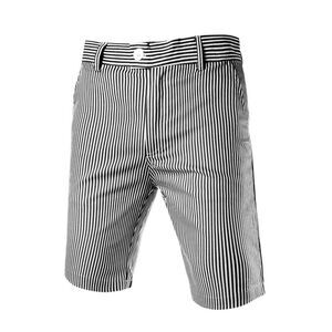 Summer Shorts Stripe Slim Flat Front Seersucker Chino Short Pants Black White